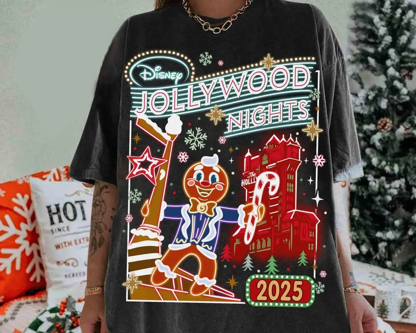 Disney Jollywood Nights 2025 Sweatshirt, Hollywood Studios, Disney Family Very Merry Xmas, Ollie Gingerbread Christmas Shirt, Holiday Gifts