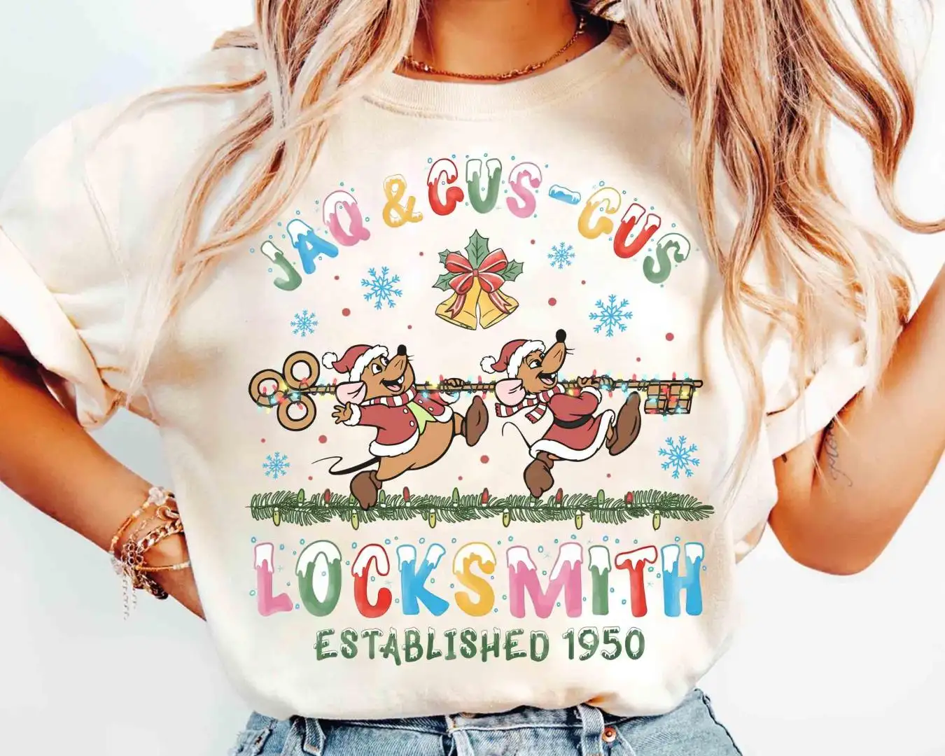 Funny Jaq & Gus Candy Cane Christmas T-Shirt, Cinderella Mice Shirt, Very Merry Christmas Party Tee, Disney Locksmith Established 1950 Tee