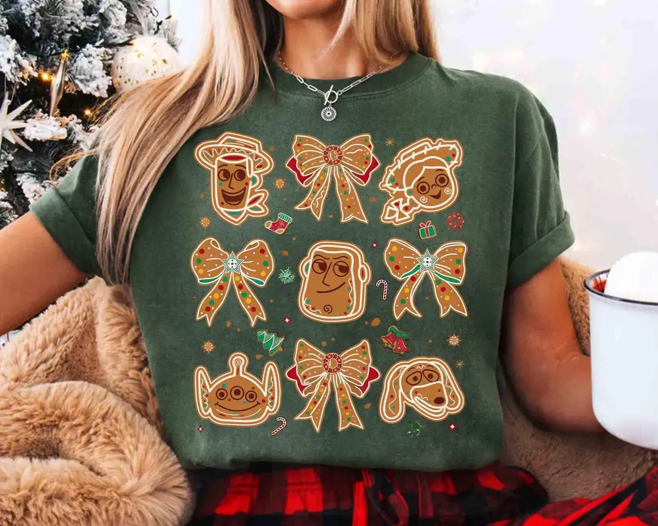 Retro Coquette Bows Pixar Toy Story Gingerbread Christmas Shirt, Disneyland Mickey's Very Merry Xmas Gifts, Disney Buzz Woody Rex Xmas Tee
