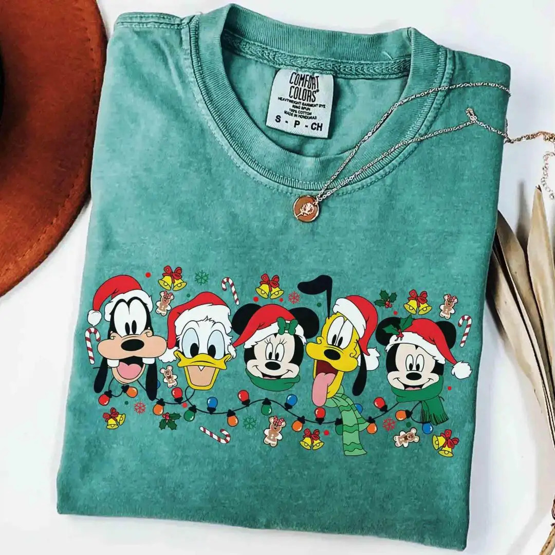 Comfort Colors® Santa Mickey & Friends Christmas Shirt, Disneyland Gifts, Disney Christmas Lights Tee, Mickey's Very Merry Christmas Party