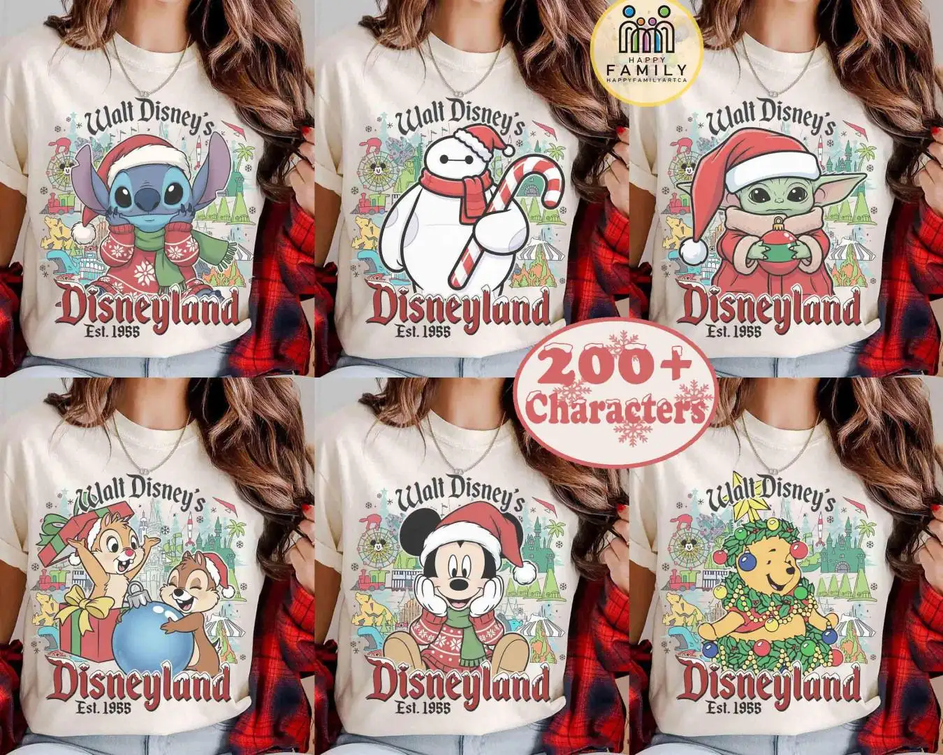 Retro Walt Disney's Disneyland All Characters Christmas Shirt, Personalized Disney Parks Family Trip Gifts, Mickey & Friends Xmas Light Tee