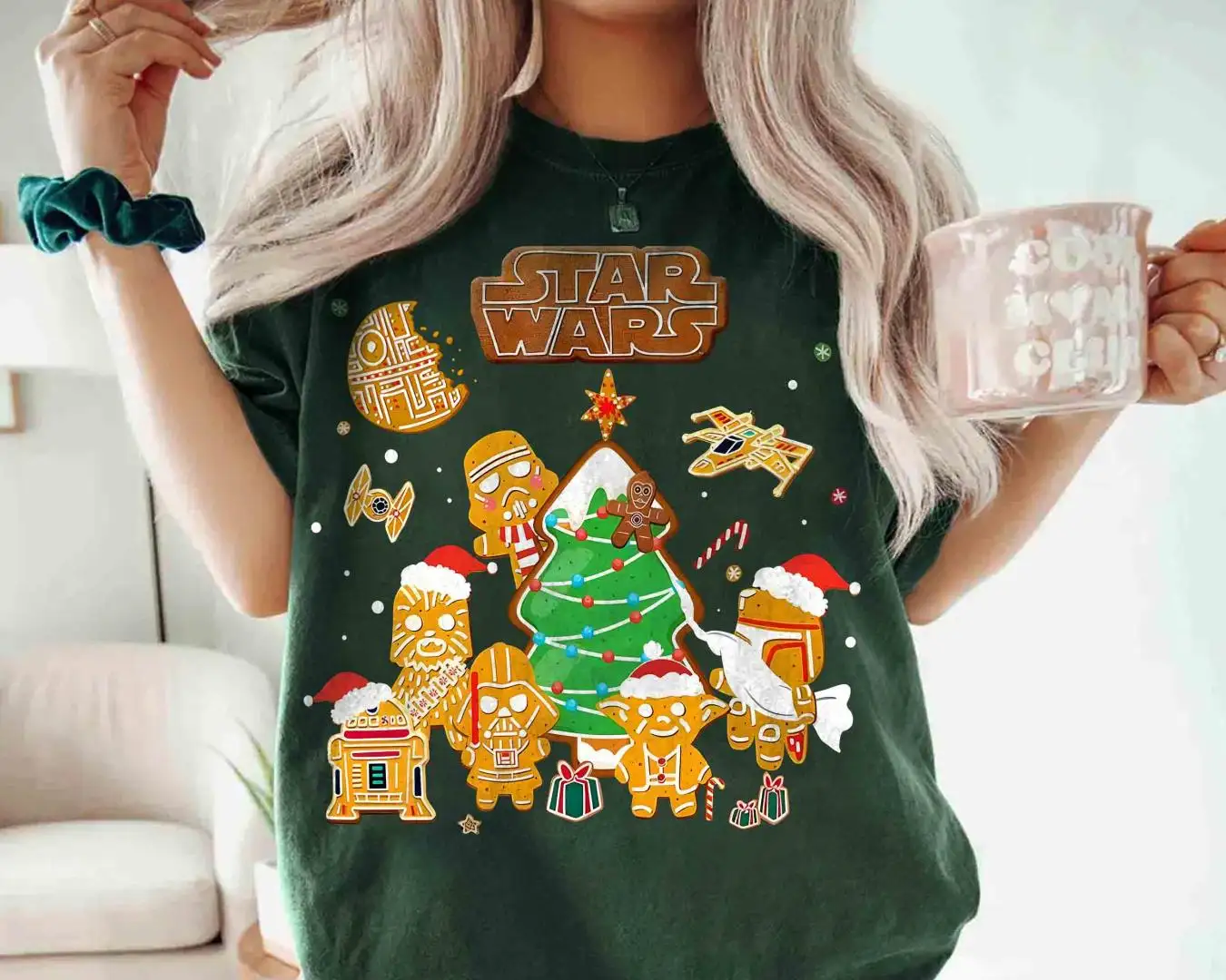 Darth Vader Chewie R2-D2 C-3PO Ginger Cookies Christmas T-Shirt, Disneyland Vacation Party Trip Gift, Funny Star Wars Characters Xmas Tee