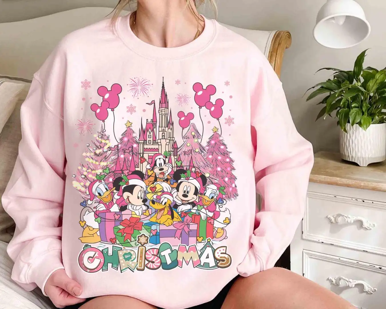 Santa Mickey And Friends Pink Christmas Light T-shirt, Disney Mickey's Very Merry Xmas Matching Tee, Disneyland Vacation Holiday Family Gift