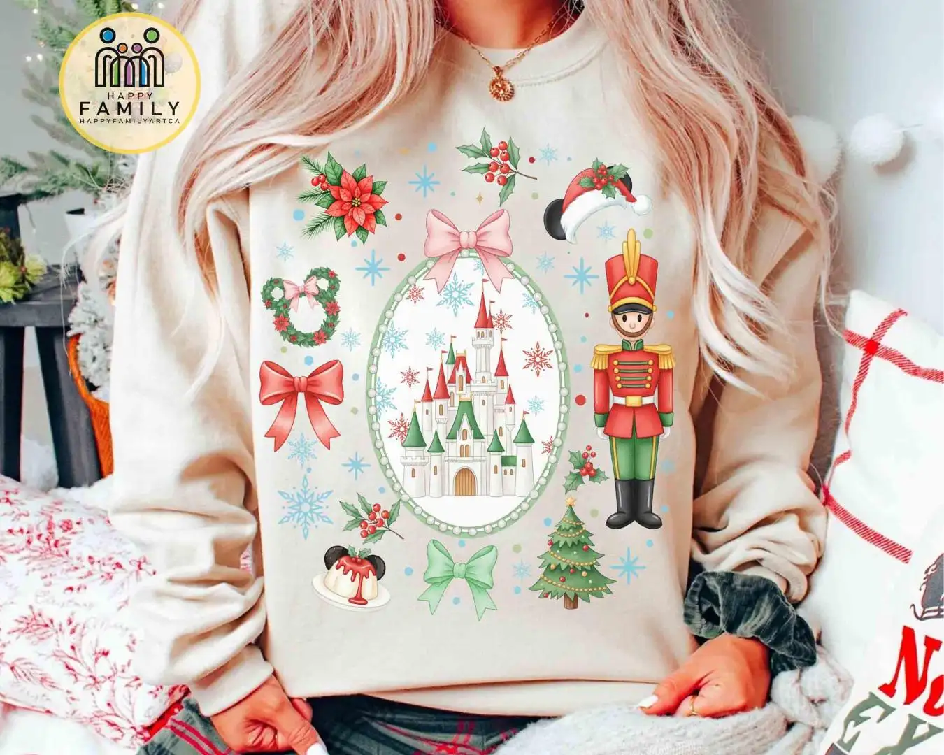 Retro Coquette Bow Disney Castle Christmas Shirt, Girly Nutcracker Xmas 2025 Tee, Mickey's Very Merry Christmas Party Shirt, Magic Kingdom