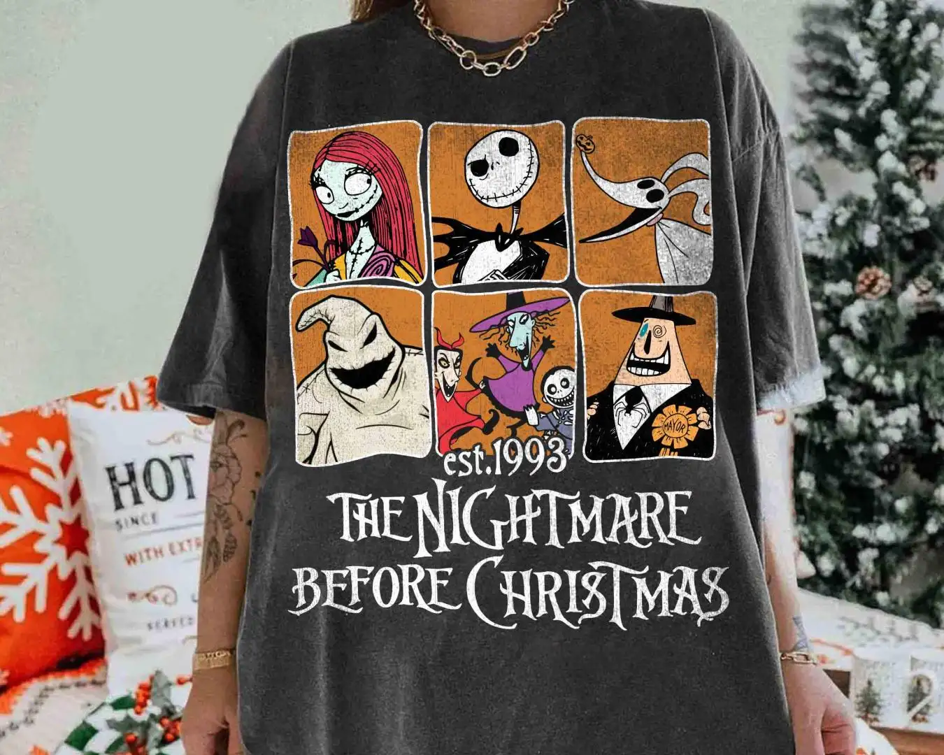 Comfort Colors The Nightmare Before Christmas Characters Shirt, Oogie Boogie Bash 2025, Jack Skellington Sally Oogie Boogie Tee, Family Trip