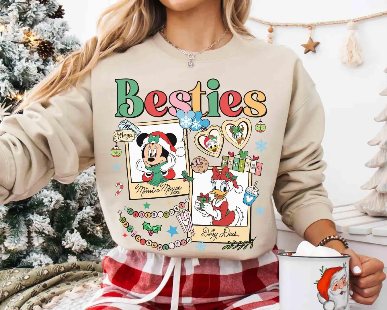 Minnie And Daisy Bestie Christmas Sweatshirt, Girls Just Wanna Have Fun, Very Merry Christmas Party Girls Trip 2025, Disney Besties Xmas Tee