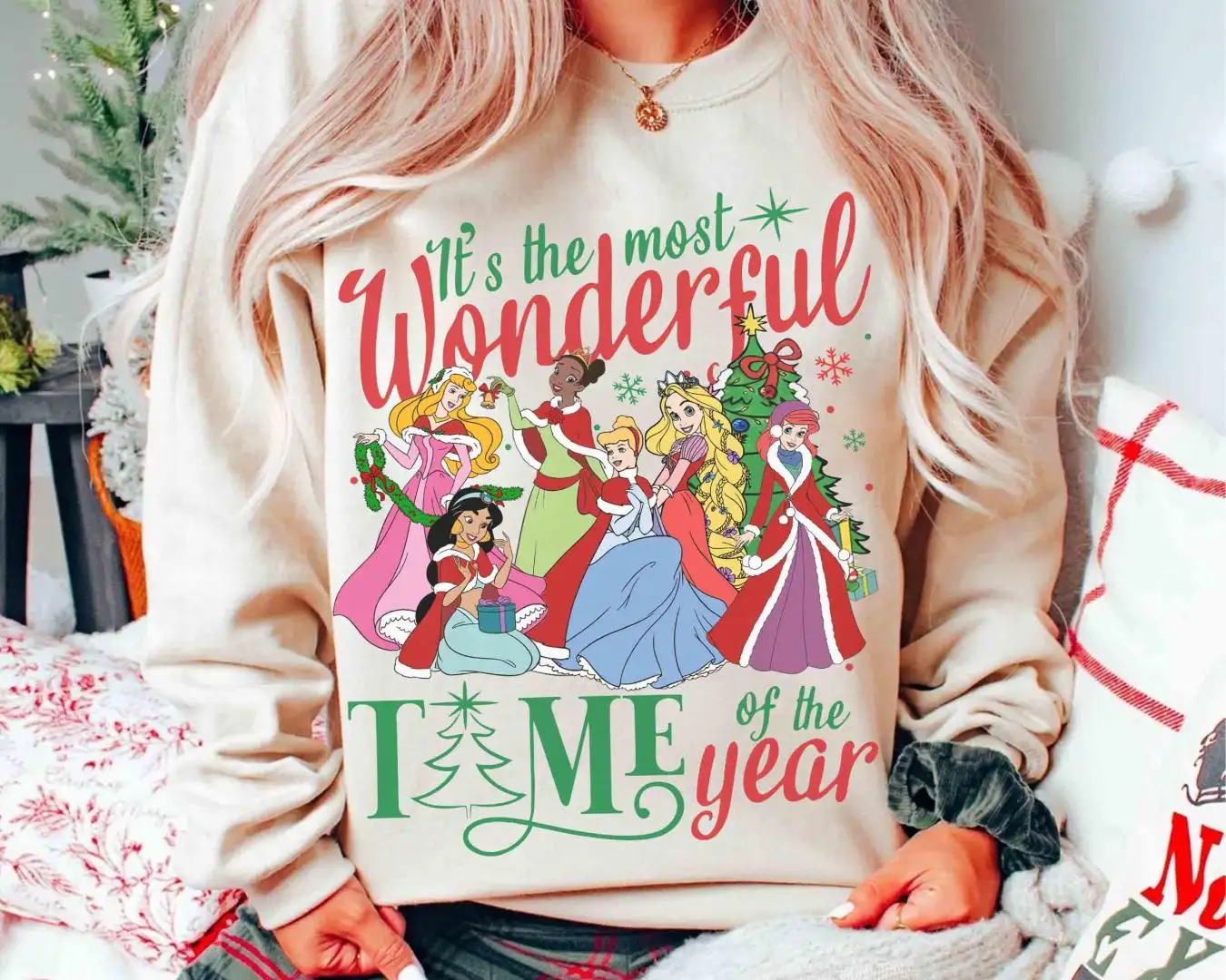 Disney Princess The Most Wonderful Time Of The Year Sweatshirt, Aurora Xmas Tee, Rapunzel, Disneyland Girl Trip, Ariel, Princess Cinderella