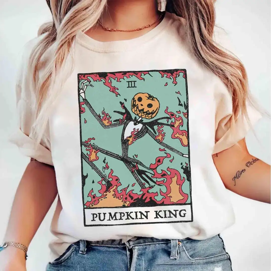 Vintage Jack Skellington Pumpkin King Tarot Card T-Shirt, The Nightmare Before Christmas Tee, Disneyland 2025 Trip, Oogie Boogie Bash