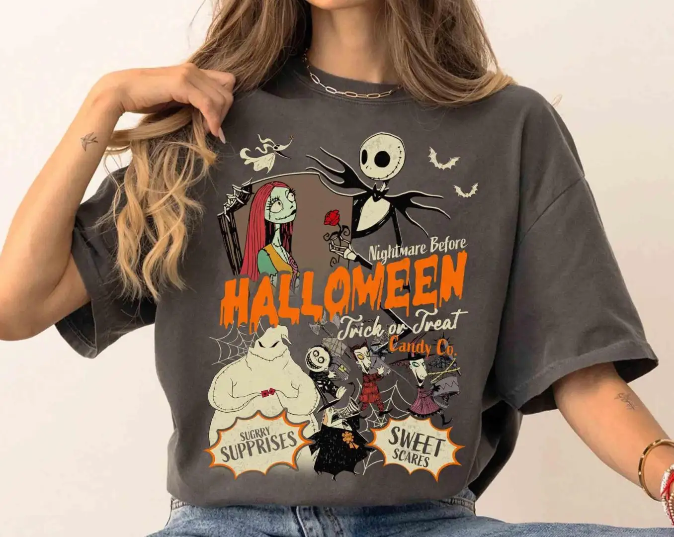 The Nightmare Before Christmas Characters T-shirt, Jack Skellington Shirt, Disneyland Halloween Party Fall Gift, Oogie Boogie Tee, Sally