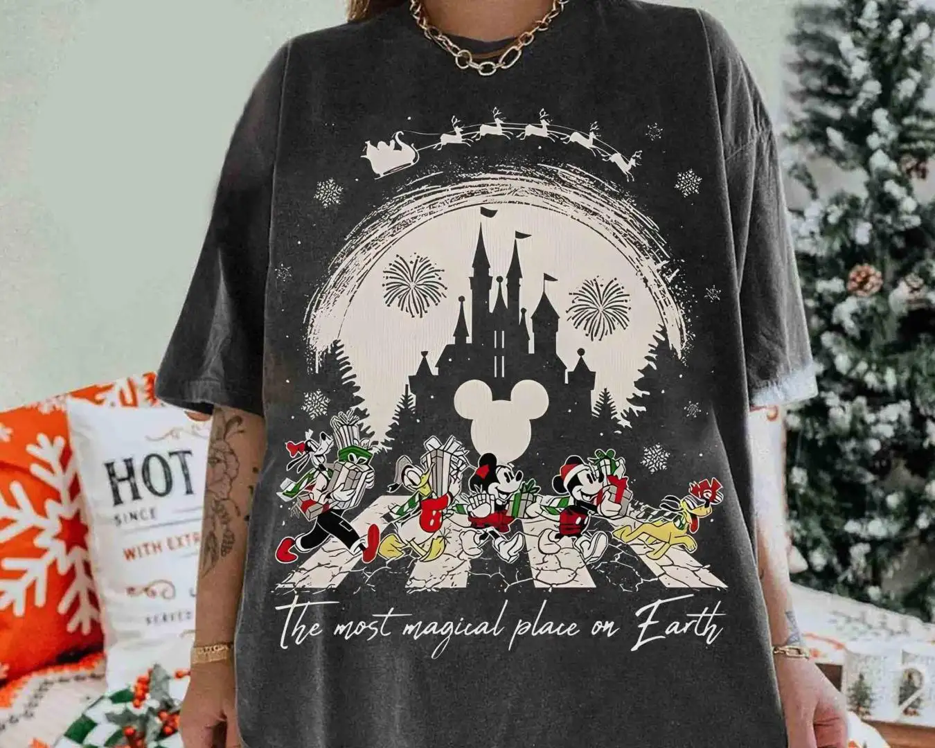 Disney Santa Mickey And Friends Abbey Road Walking Christmas T-shirt, Disneyland Family Gift, Mickey_s Very Merry Christmas Party Tee