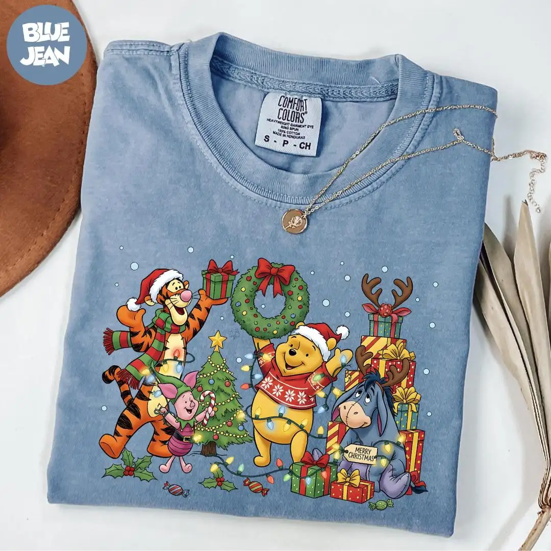 Comfort Colors® Winnie The Pooh Christmas Shirt, Disney Christmas Party Shirt, Merry Christmas Shirt, Tigger and Piglet Christmas Shirt