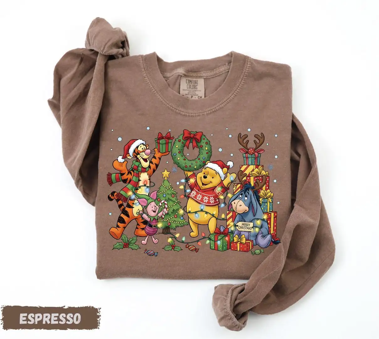 Comfort Colors® Winnie The Pooh Long Sleeve Shirt, Pooh Christmas Shirt, Disney Xmas Holiday Long Sleeve, Pooh and Friends Long Sleeve