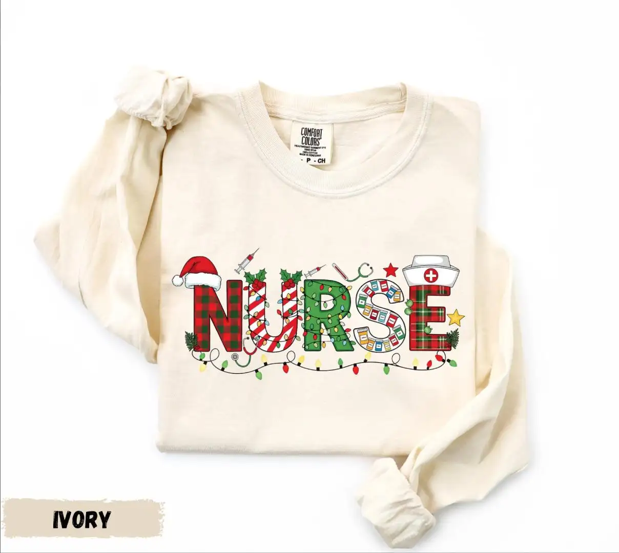 Comfort Colors® Nurse Christmas Long Sleeve, Xmas Nurse Shirt, Nursing School Shirt, Nurse Life Shirt, Christmas Shirt