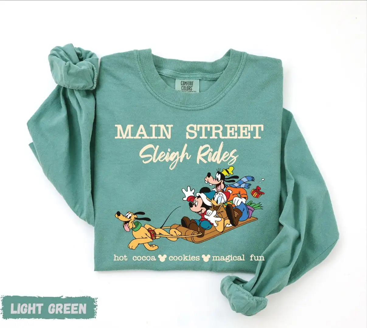 Comfort Colors® Main Street Sleigh Rides Long Sleeve, Disney Winter Vibes Shirt, Mickey and Friends Xmas Holiday Shirt