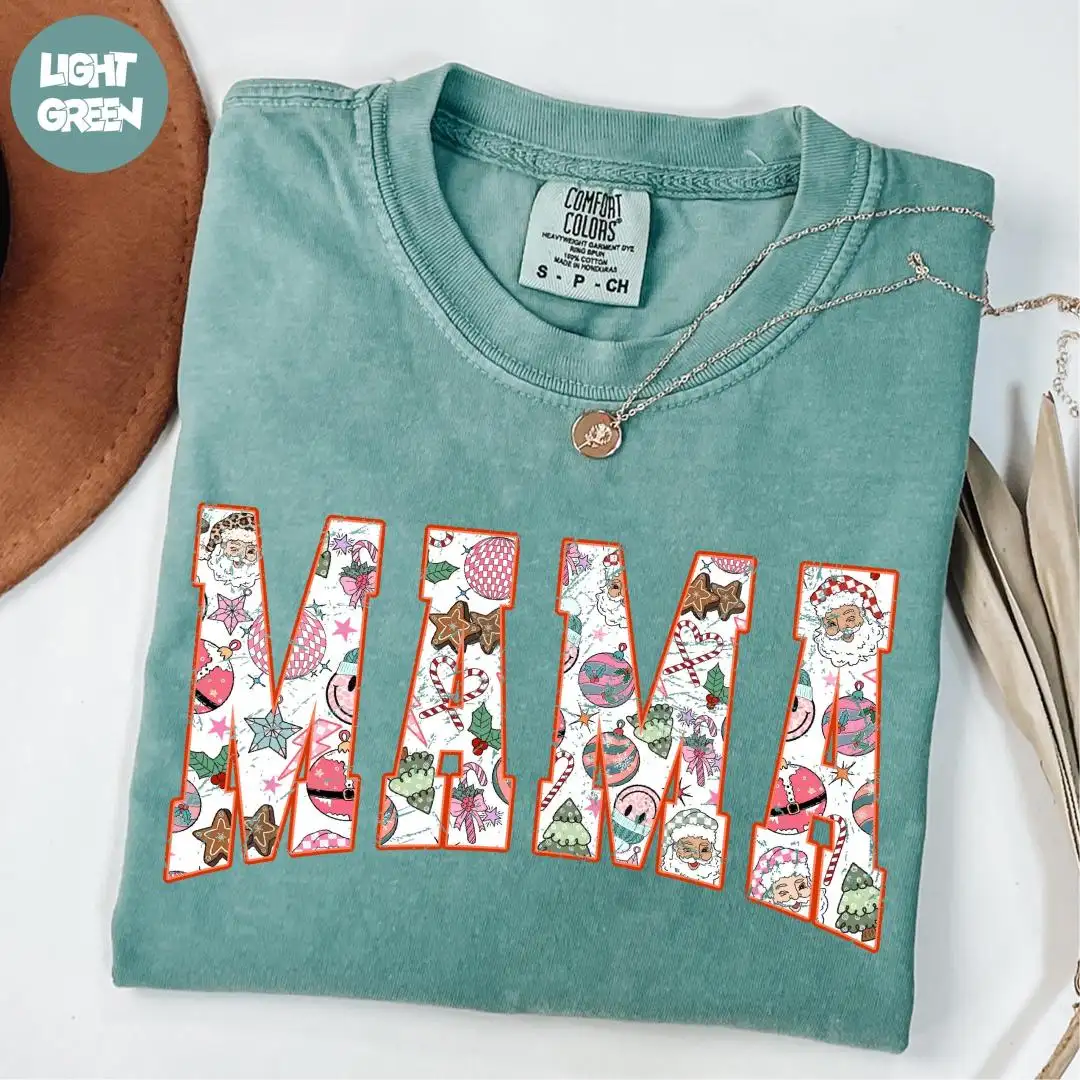Comfort Colors® Mama Christmas Shirt, Merry Christmas Shirt, Xmas Mama Shirt, Christmas Mom Shirt, Christmas Gift for Mom, Retro Mama Shirt