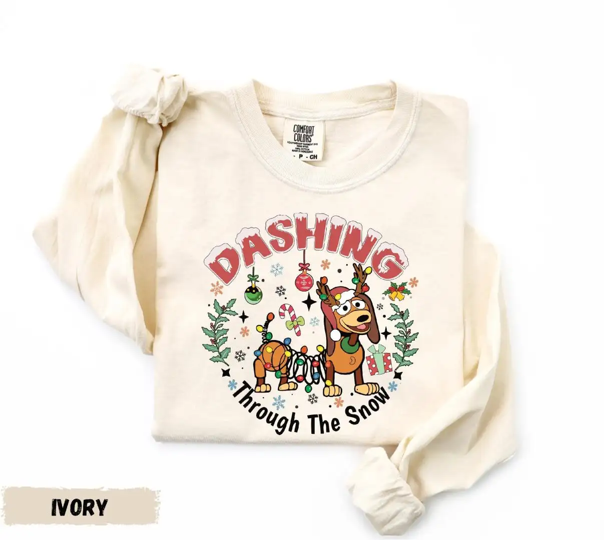 Comfort Colors® Slinky Dog Long Sleeve SHirt, Dashing Through The Snow Long Sleeve, Holiday Shirt, Christmas Gift, Toy Story Long Sleeve