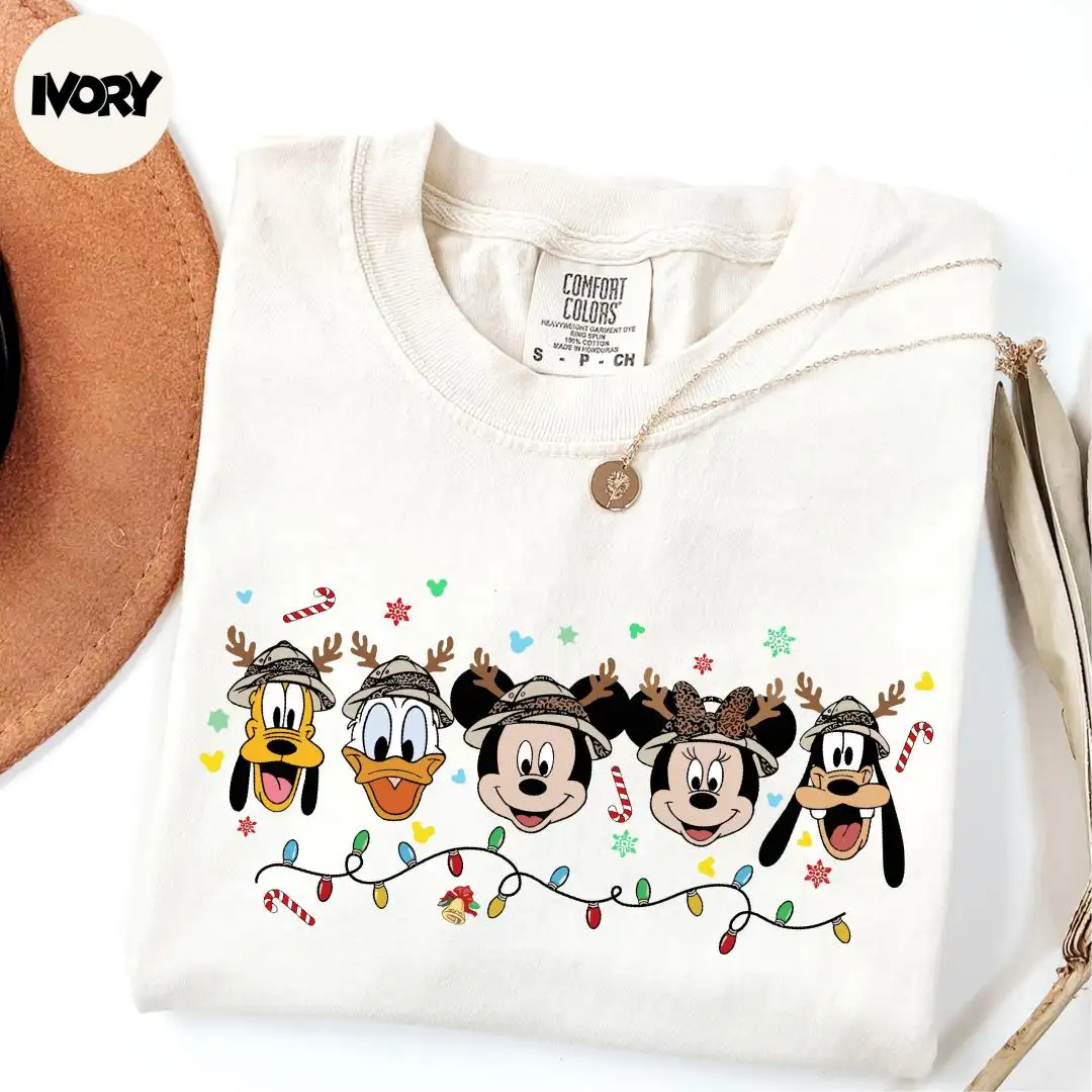 Comfort Colors® Animal Kingdom Christmas Shirt, Mickey Christmas Lights Shirt, Mickey and Friends Safari Shirt, Disneyland Christmas Shirt