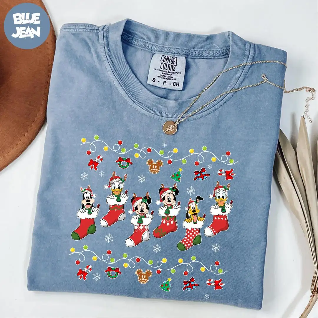 Comfort Colors® Mickey and Friends Christmas Stockings Shirt, Disney Merry Christmas Shirt, Disney Squad Christmas Shirt, Xmas Holiday Gift