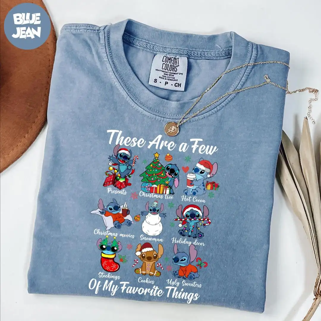 Comfort Colors® Stitch Christmas Shirt, Xmas Gift, Christmas Season Shirt, Funny Stitch Shirt, These Are A Few Of My Favorite Things Shirt