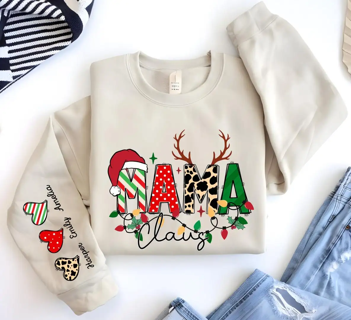 Christmas Mama Kids Name Shirt, Personalized Mom Holiday Tee, Merry Mama Custom Crewneck, Santa Mother Gift Hoodie, Mama Claus Sweatshirt