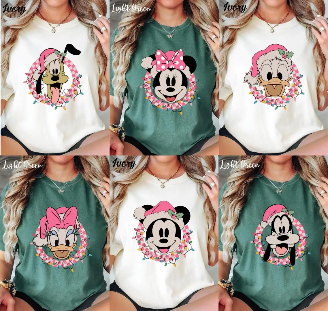 Comfort Colors® Mickey and Friends Christmas Lights Shirt, Checkered Disney Shirt, Matching Christmas Shirts, Christmas Squad Shirts