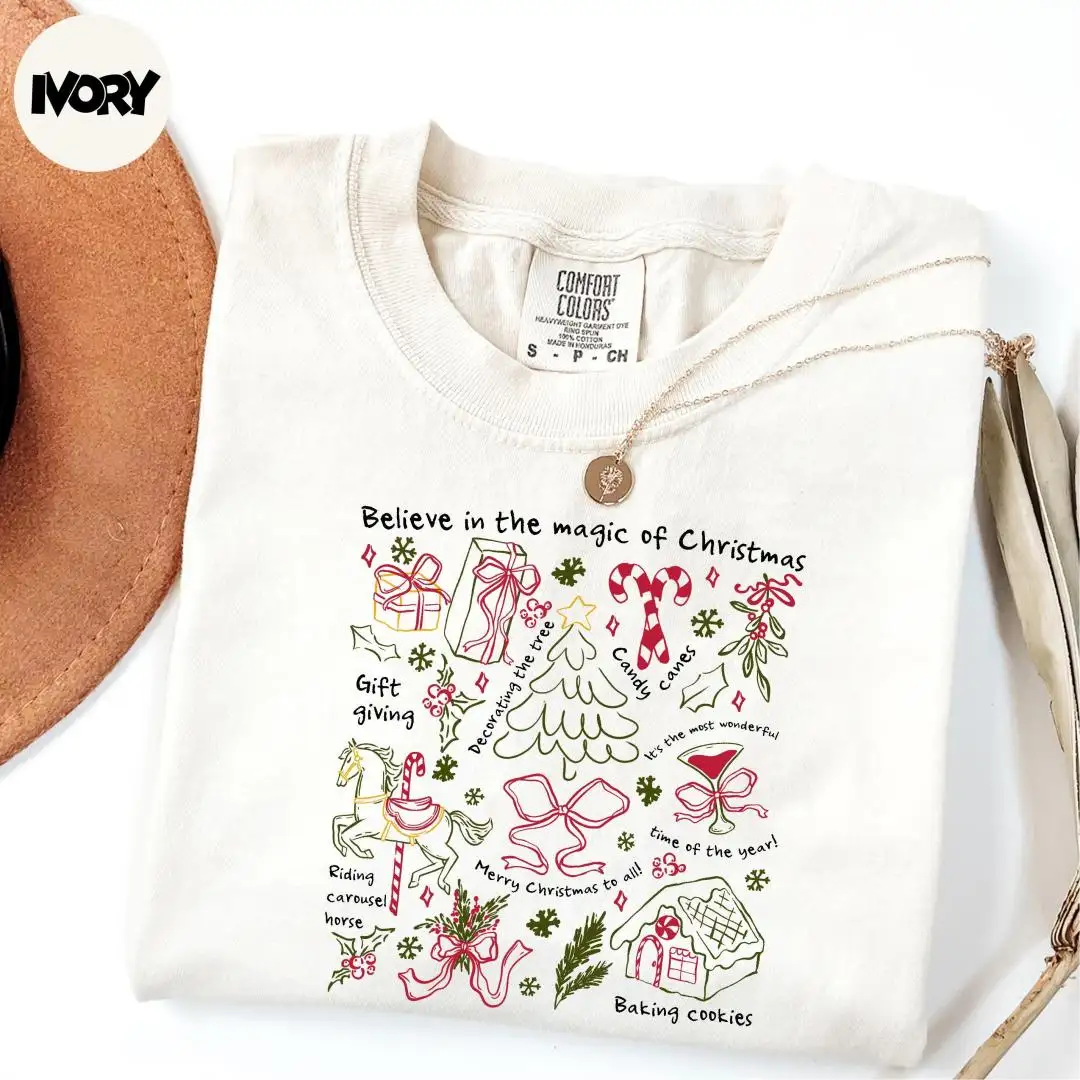 Comfort Colors® Believe in the Magic of Christmas Shirt, Christmas Doodles Shirt, Christmas Gift, Merry Christmas Shirt, Xmas Family Shirt