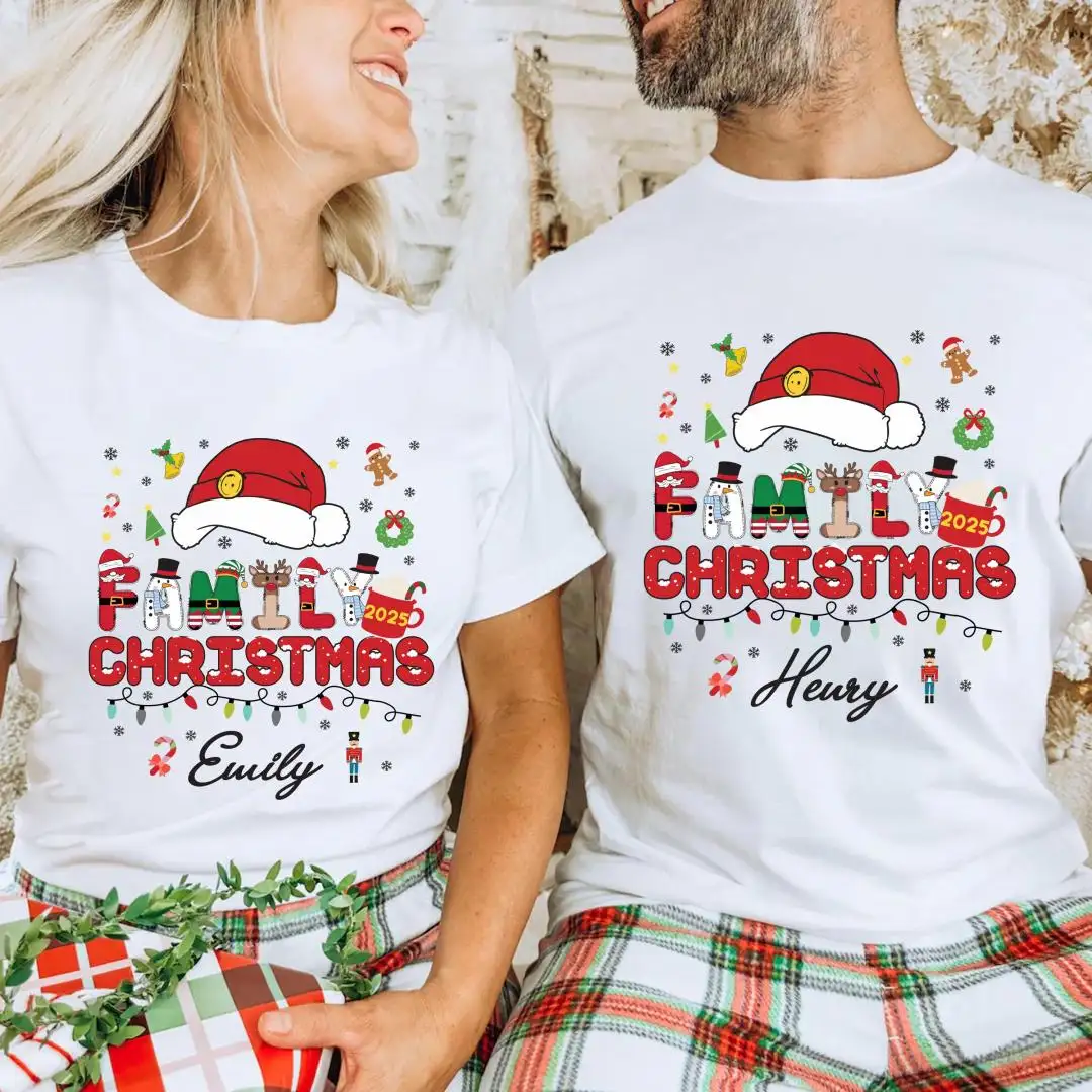 Custom Family Christmas Shirt, XMAS Holiday Matching Sweatshirt, Christmas 2025 Crewneck, Santa Hat Hoodie