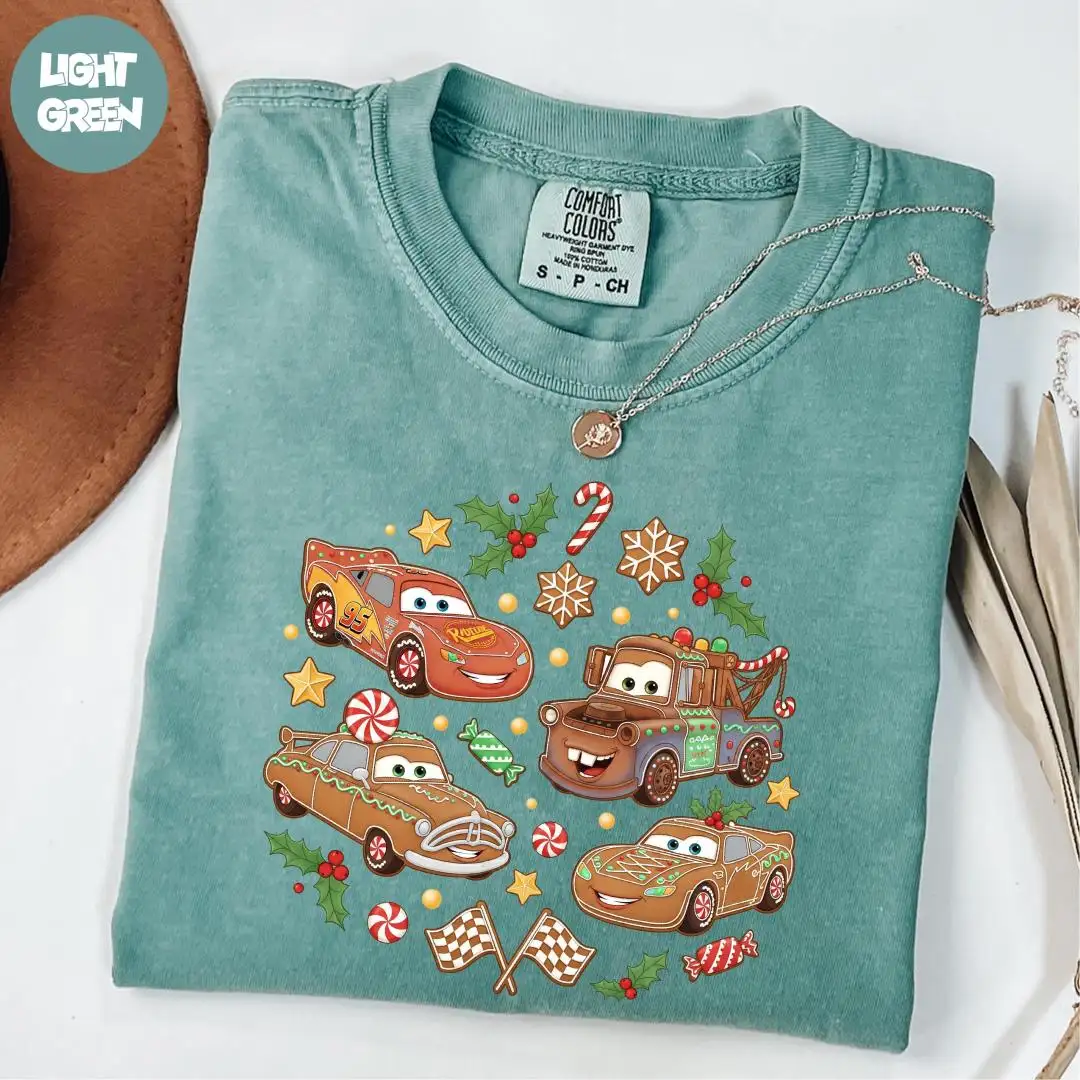 Comfort Colors® Cars Christmas Shirt, Disney Friends Xmas Shirt, Xmas Gift, Disney Pixar Christmas Shirt, Lightning McQueen Christmas Shirt