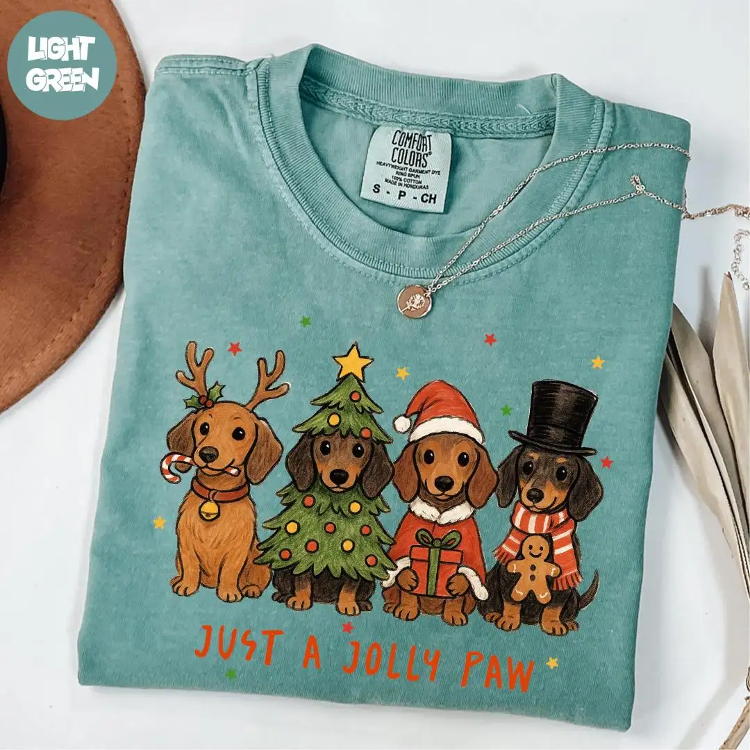 Comfort Colors® Just A Jolly Paw Shirt, Christmas Dachshund Shirt, Christmas Party Shirt, Christmas Dog Crew Shirt, Dog Lover Shirt
