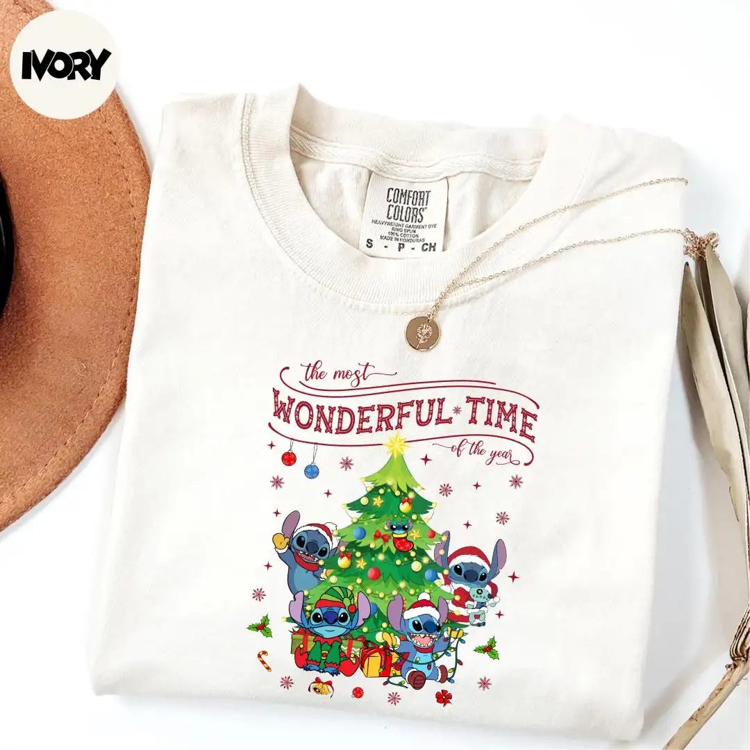 Comfort Colors® Stitch The Most Wonderful Time of the Year Shirt, Christmas Party Shirt, Stitch Xmas Holiday Shirt, Christmas Season Shirt