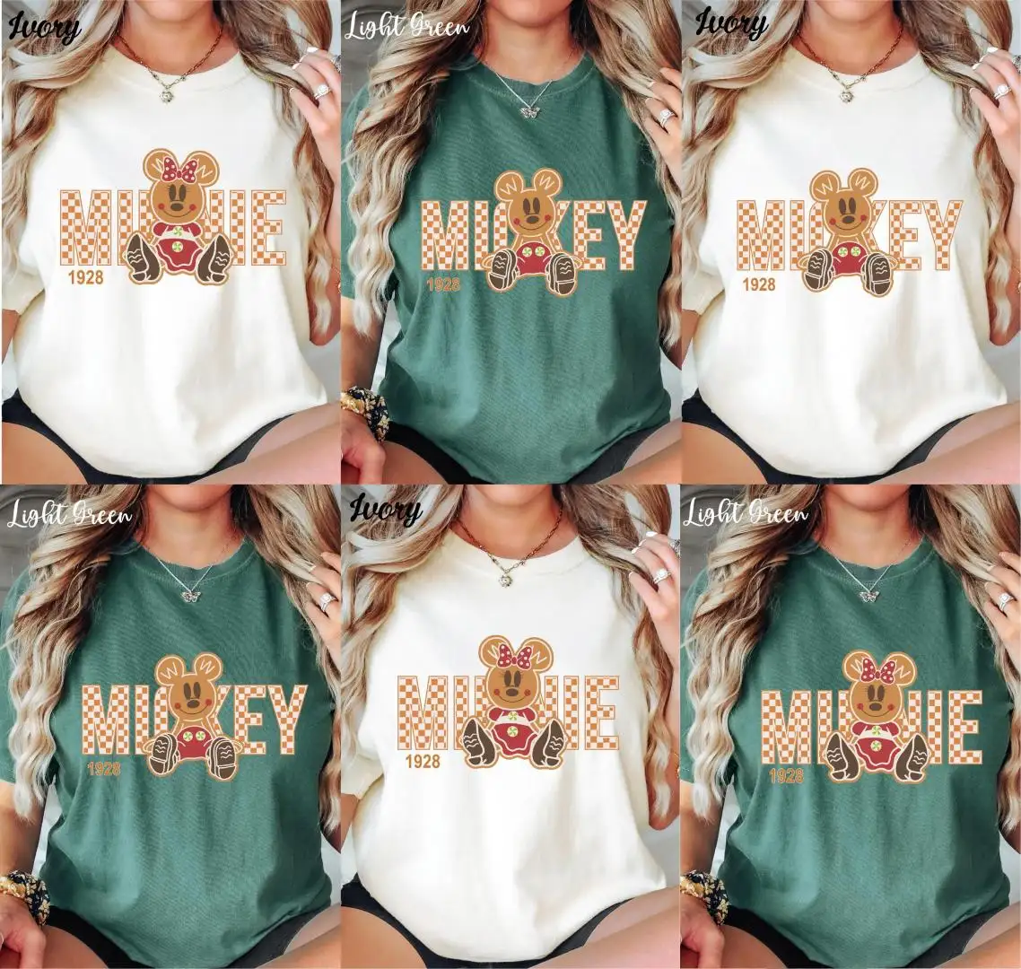 Comfort Colors® Disney Squad Checkered Shirt, Mickey and Friends Gingerbread Shirt, Christmas Matching Shirt, Checkered Christmas Shirt