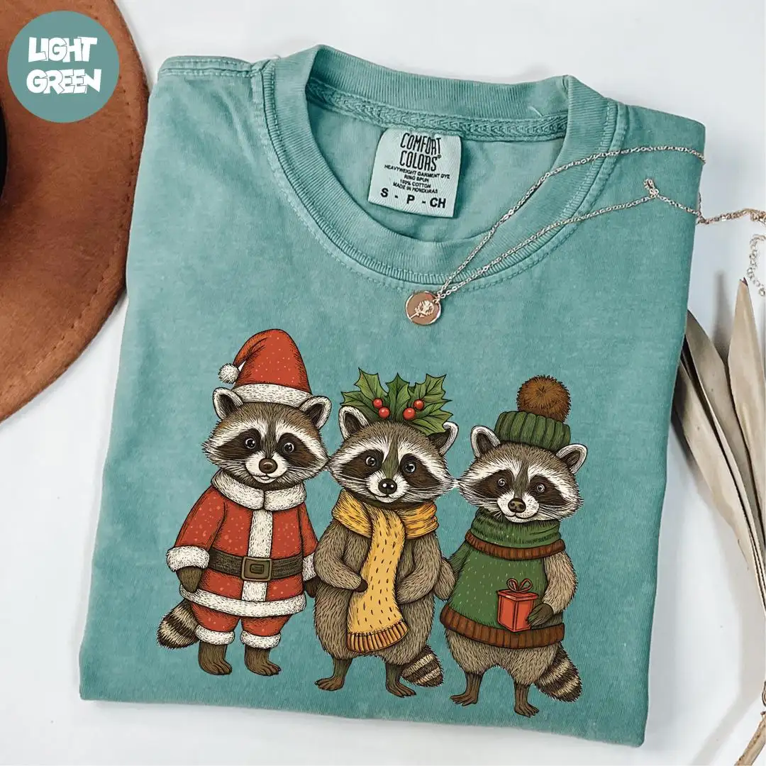 Comfort Colors® Christmas Raccoon Shirt, Funny Christmas Shirt, Xmas Shirt, Cute Raccoon Shirt, Christmas Party Shirt, Merry Christmas Shirt
