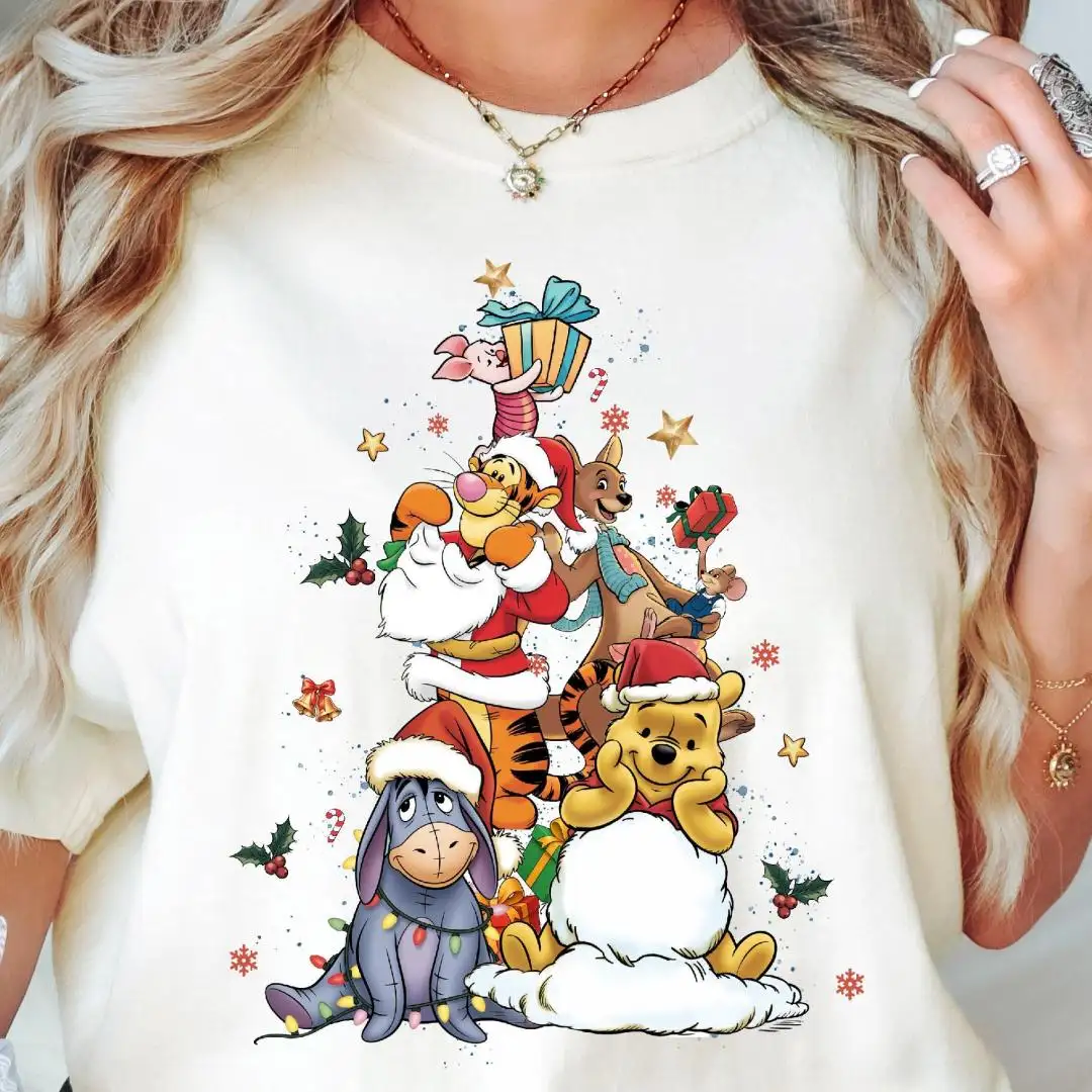 Comfort Colors® Disney Pooh Bear Christmas Shirt, Winnie The Pooh and Friends Christmas Gift, Disney Christmas Shirt, Christmas Holiday Tee