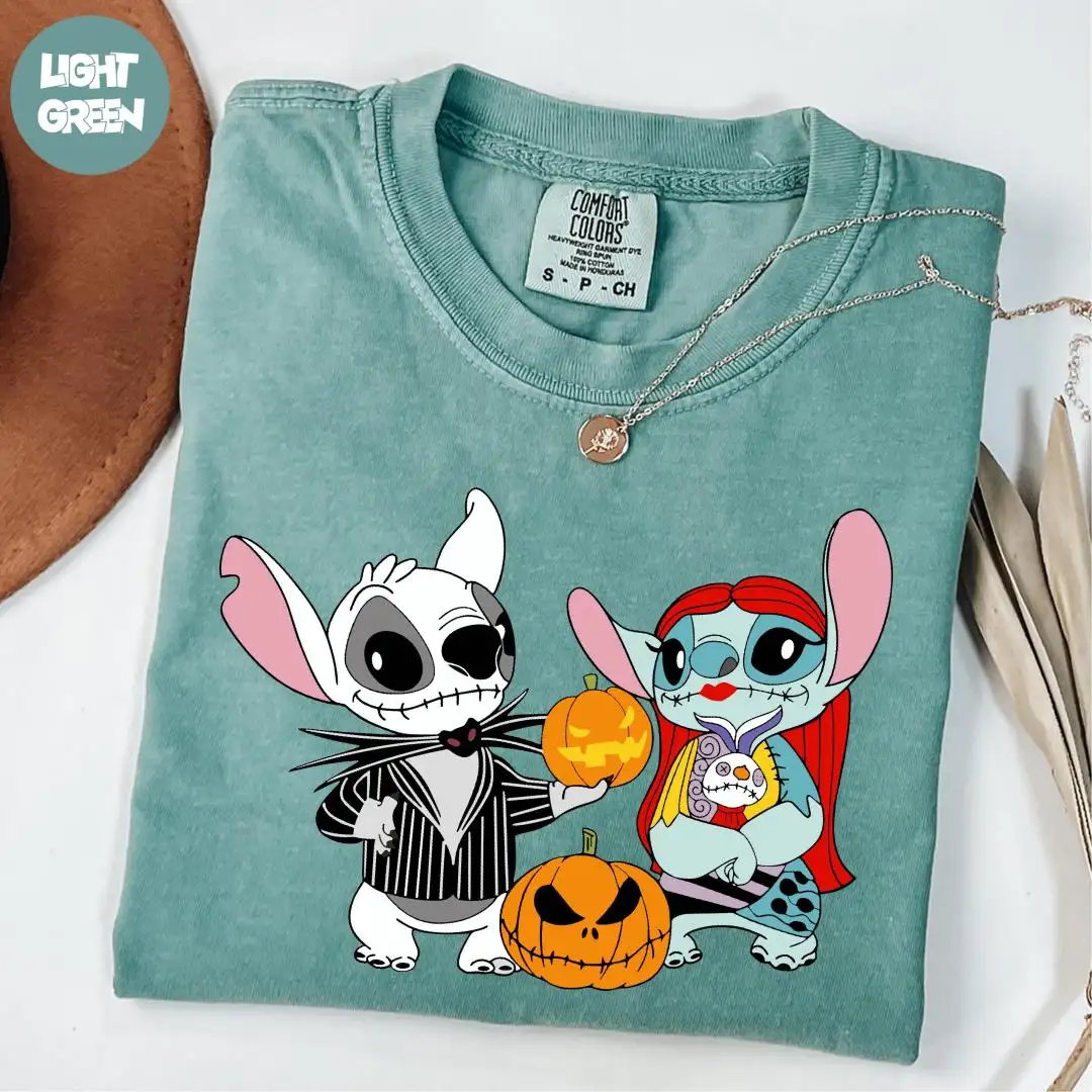 Comfort Colors® Stitch and Angel Halloween Shirt, Jack and Sally Shirt, Disney Halloween Shirt, The Nightmare Before Christmas Shirt