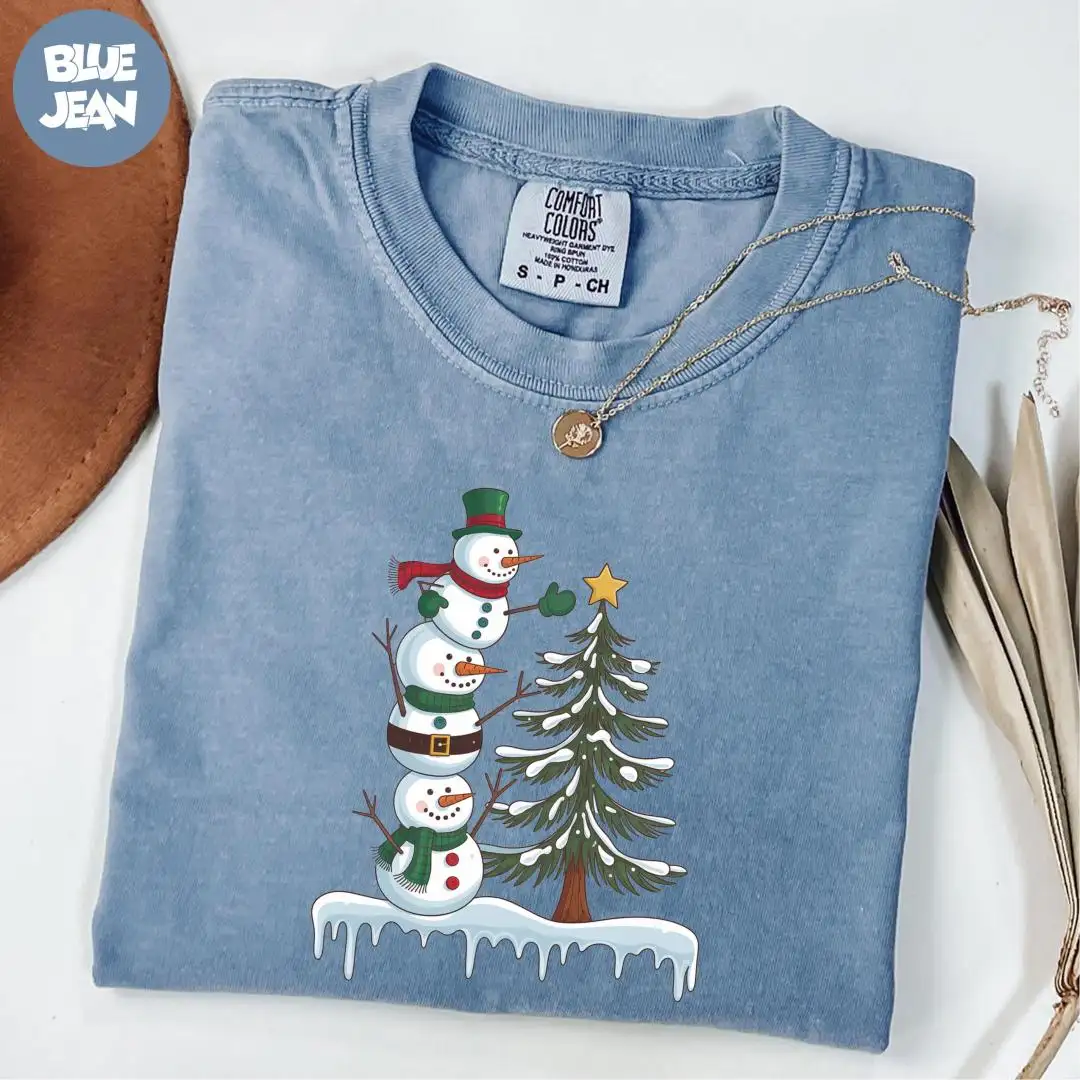 Comfort Colors® Snowman Shirt, Christmas Vibes Shirt, Snowman Christmas Shirt, Funny Christmas Tee, Xmas Holiday Shirt, Christmas Tree Shirt