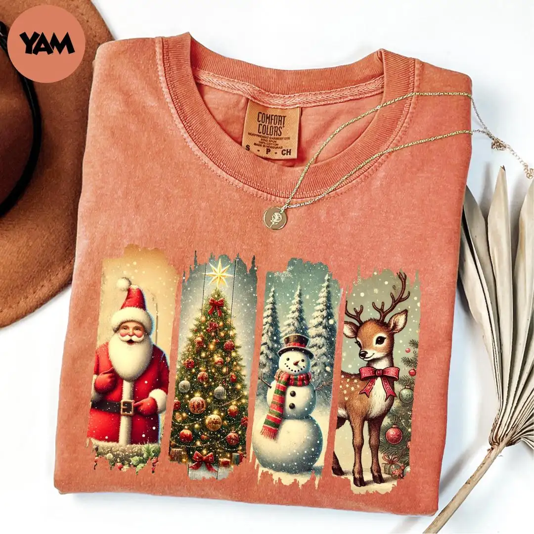 Comfort Colors® Vintage Christmas Shirt, Reindeer Shirt, Xmas Gift, Xmas Vibes Shirt, Santa Claus Shirt, Christmas Tree Shirt, Snowman Shirt