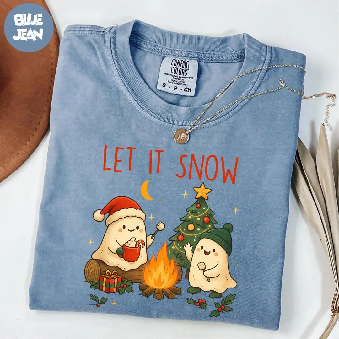 Comfort Colors® Let it Snow Shirt, Ghost Christmas Shirt, Ghost Camping Shirt, Camp Life Shirt, Christmas Party Shirt, Cute Ghost Xmas Shirt