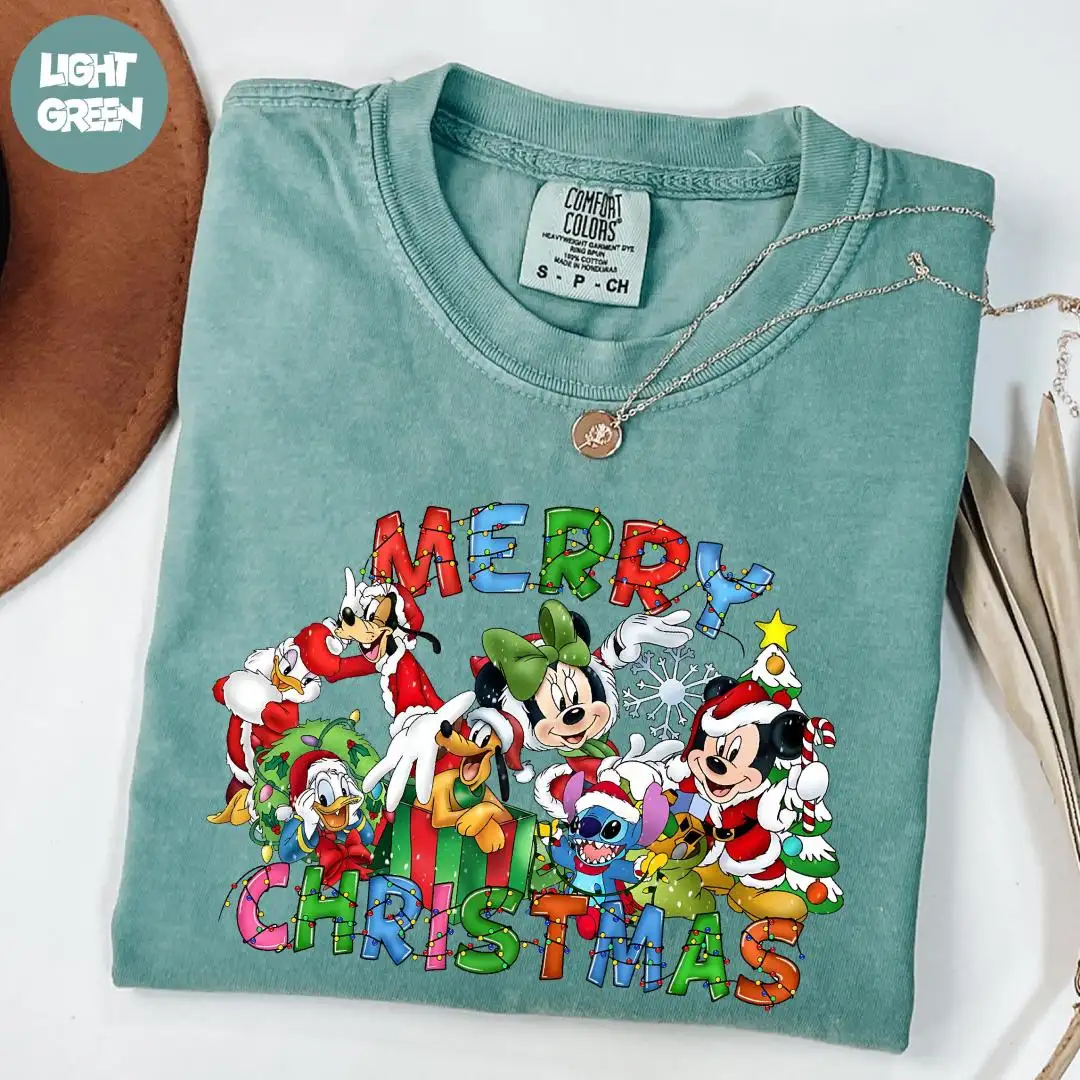 Comfort Colors® Merry Christmas Disney Shirt, Mickey and Friends Xmas Shirt, Xmas Gift, Stitch Christmas Shirt, Disney Christmas Party Shirt