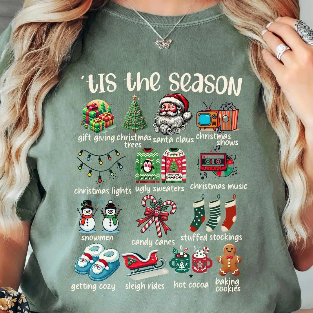 Comfort Colors® Tis The Season Shirt, Christmas Vibes Shirt, Santa Claus Shirt, Snowman Shirt, Christmas Shirt, Family Christmas Shirt
