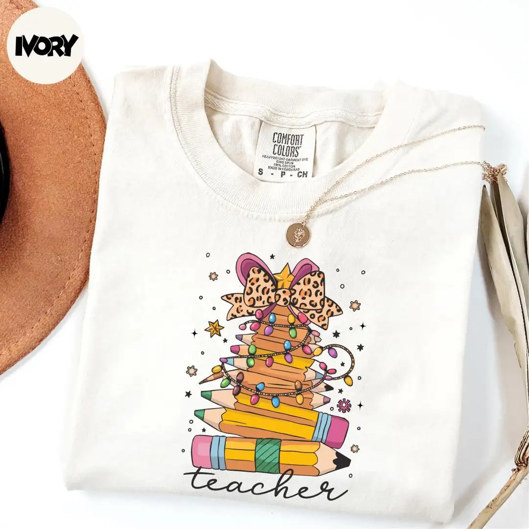 Comfort Colors® Teacher Shirt, Teacher Coquette Tee, Christmas Tree Teacher Shirt, Christmas Teacher Shirt, Teacher Gift, Xmas Teacher Shirt