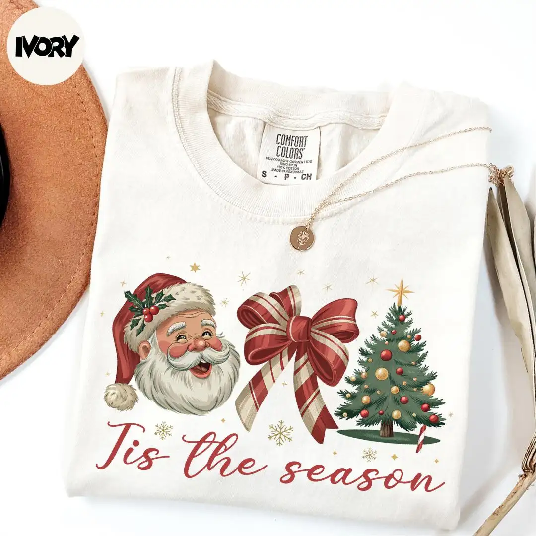 Comfort Colors® Tis The Season Shirt, Santa Claus Shirt, Christmas Tree Shirt, Christmas Coquette Shirt, Christmas Shirt, Xmas Party Shirt