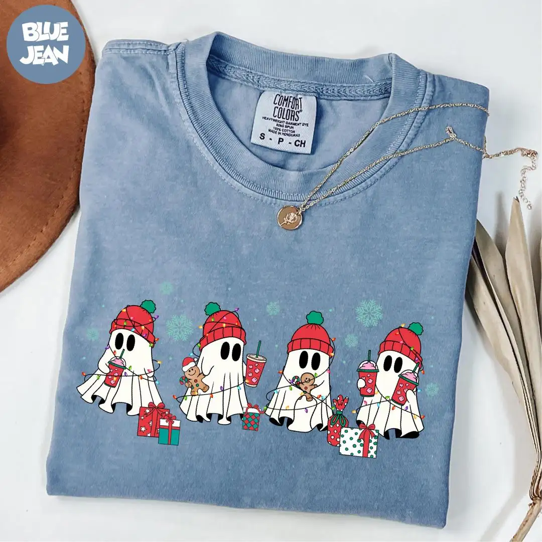 Comfort Colors® Christmas Ghost Shirt, Funny Ghost Shirt, Xmas Family Shirt, Christmas Gift, Christmas Party Shirt, Cute Christmas Shirt