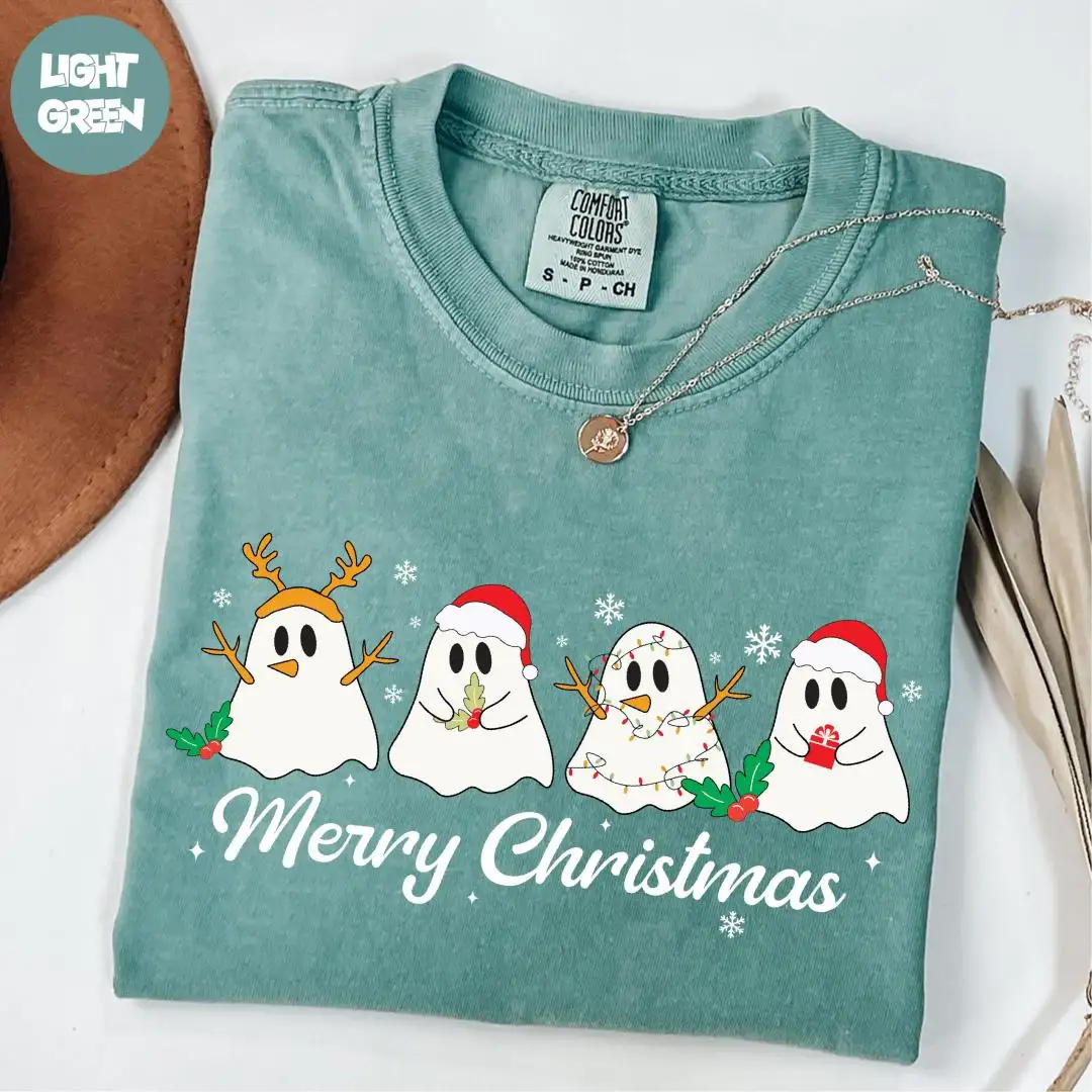 Comfort Colors® Merry Christmas Shirt, Christmas Gift, Funny Snowman Shirt, Xmas Holiday Shirt, Christmas Ghost Shirt, Cute Ghost Shirt