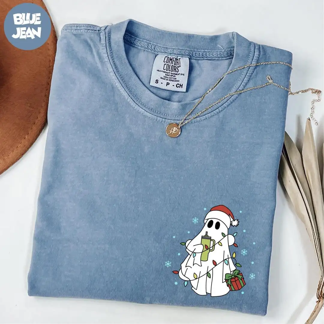 Comfort Colors® Christmas Ghost Shirt, Christmas Gift, Xmas Holiday Shirt, Cute Christmas Shirt, Funny Christmas Tee, Santa Ghost Shirt