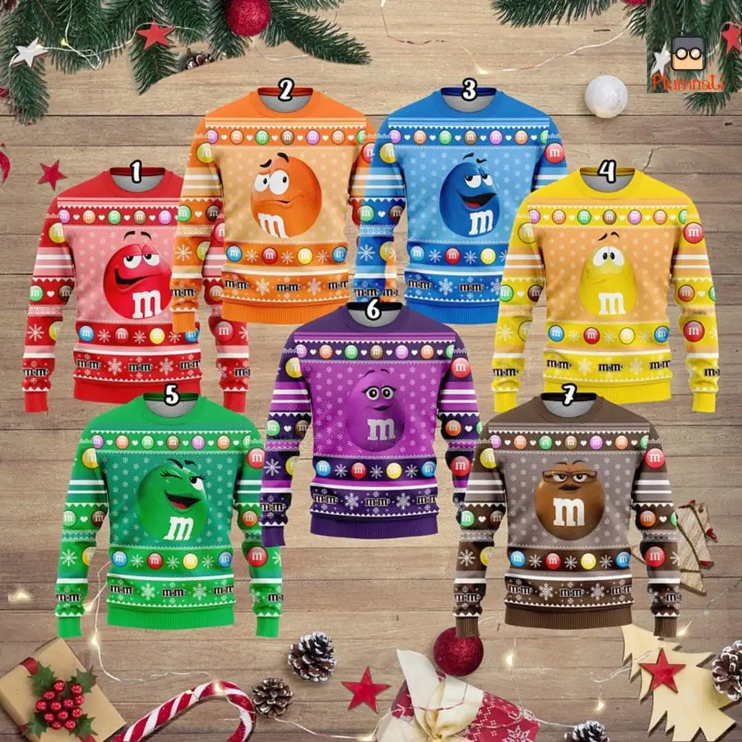 M And M Ugly Christmas Sweater, M M Candy Chocolate Ugly Sweater, Family Christmas Shirt, Candy Group Matching Christmas Sweater