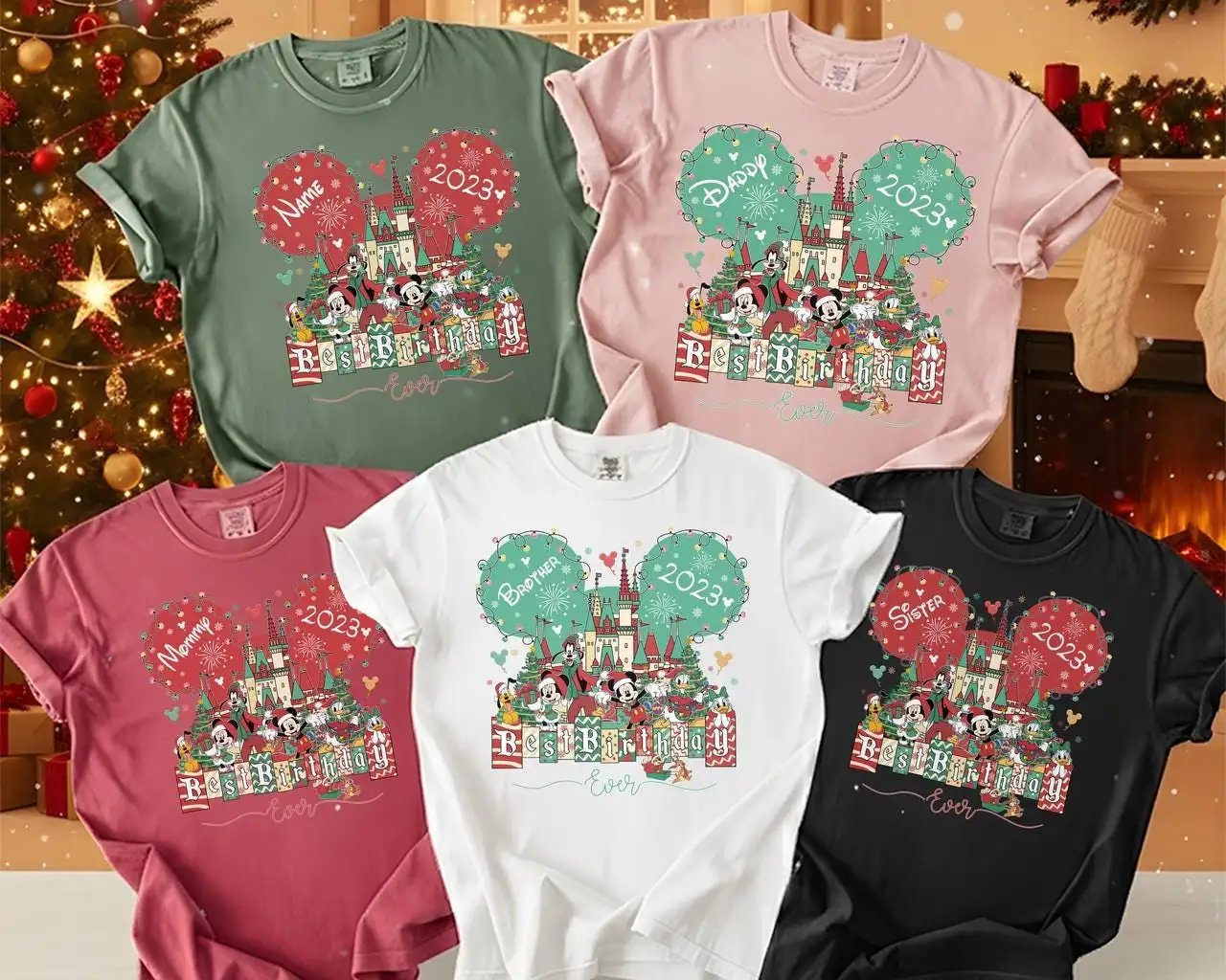 Personalized Disneyland Christmas Family Birthday Shirt Best Birthday Ever Shirt Mickey and Friends Xmas Disneyland Birthday Matching Tee 04