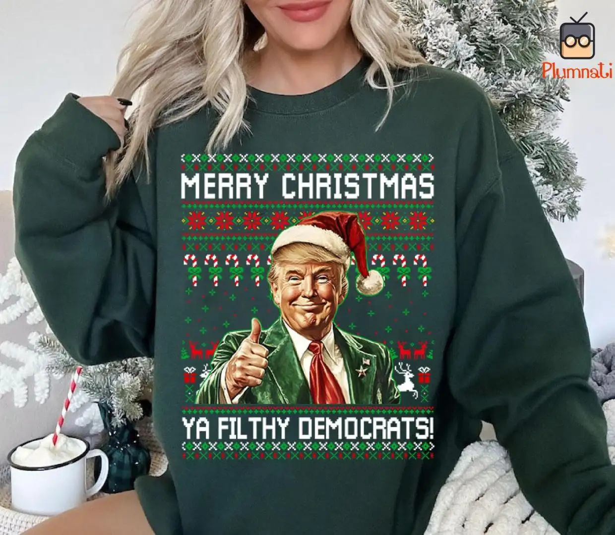 Trump Merry Christmas Ya Filthy Democrats Trump Christmas Sweatshirt, Christmas Trump Shirt, Donald Trump Ya Filthy Democrats Shirt