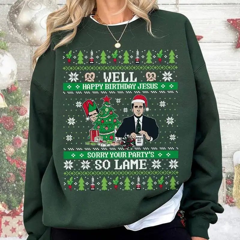 The Office Michael Scott Ugly Christmas Shirt Happy Birthday Jesus Sorry Your Party's So Lame Shirt Michael Scott Shirt Family Christmas Tee