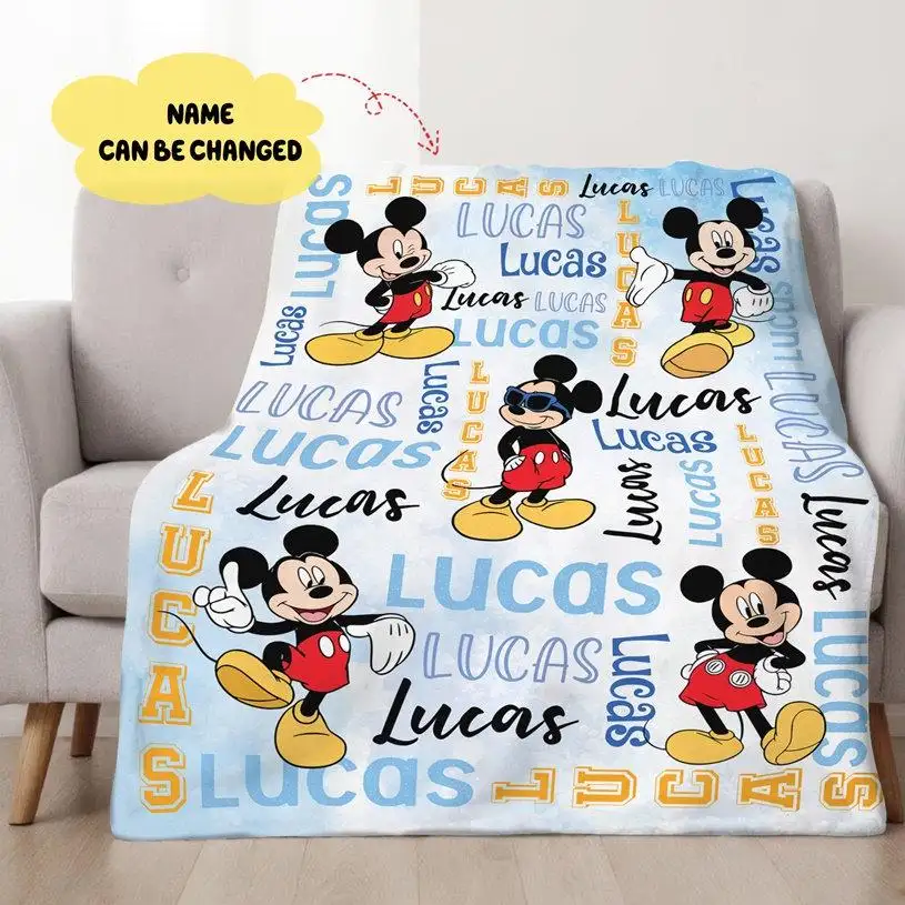 Personalized Watercolor Disneyland Mickey Mouse Blanket, Blanket Mickey Mouse Birthday Gifts Disneyland Mickey Minnie Christmas Gift Blanket