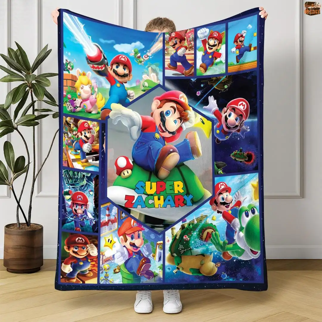 Personalized Super Mario Fleece Blanket, Customized Super Mario Blanket, Funny Video Game Blanket, Gaming Blanket, Super Mario Birthday Gift